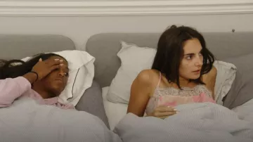 River Island Floral Satin and Lace pajama Set worn by Paige DeSorbo as seen in Summer House (S07E14)