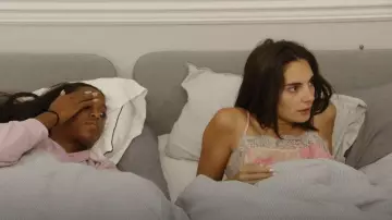 River Island Floral Satin and Lace pajama Set worn by Paige DeSorbo as seen in Summer House (S07E14)