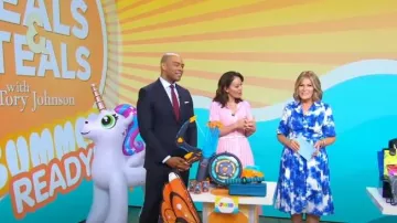 Jason Wu Tie Dye Short Sleeve Cotton Shirtdress worn by Tory Johnson as seen in Good Morning America on  May 17, 2023