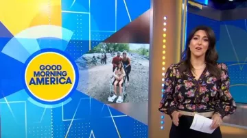 Alice + Olivia Cosima Top in Magnolia Floral Black worn by as seen in Good Morning America on May 19, 2023