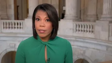 Donna Morgan Twisted Neck 3/4 Sleeve Sheath Dress worn by Nikole Killion as seen in CBS Mornings on May 18, 2023