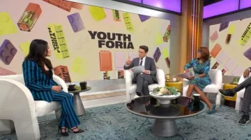 Alice + Olivia Striped Bootcut Pants worn by  Fiona Co Chan as seen in CBS Mornings on May 18, 2023