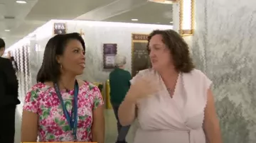 Calvin Klein Floral Scuba Sheath Dress worn by Nikole Killion as seen in CBS Mornings on  May 19, 2023