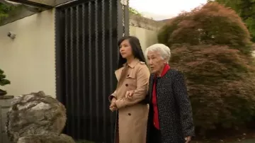 Hobbs london Sask­ia Trench worn by Weijia Jiang as seen in CBS Mornings on May 19, 2023