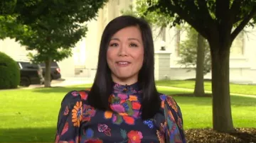Farm Rio Lilys Garden Blouse worn by Weijia Jiang as seen in CBS Mornings on May 19, 2023