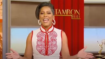 Jennifer Miller White Studded Hoop Earrings worn by Tamron Hall as seen in Tamron Hall on May 16, 2023