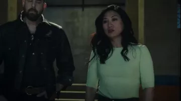 Frame Mixed Rib-Knit Sweater worn by Melody 'Mel' Bayani (Liza Lapira) as seen in The Equalizer (S03E18)