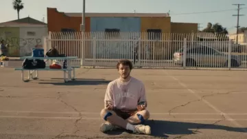 Balance pink long sleeve t-shirt worn by Jeremy (Jack Harlow) as seen in White Men Can't Jump movie