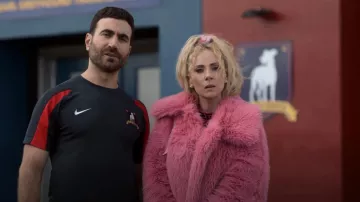 Topshop Short Faux Fur Coat In Bright Pink worn by Keeley Jones (Juno Temple) as seen in Ted Lasso (S03E11)