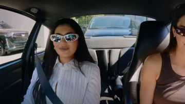 Marine Serre Lace-Up Long-Sleeve Shirt worn by Kylie Jenner as seen in The Kardashians (S03E01)