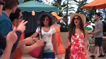 Stranded White and Blue V-Neck Shirt with Designs worn by Jennifer 3 (Savannah Jayde) in Big Time Rush TV se­ries (S01E05)