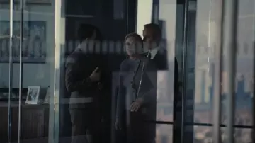 Emporio Armani Diagonal-Patterned Wool-Blend Wrap Jacket worn by Gerri Kellman (J. Smith-Cameron) as seen in Succession (S04E10)