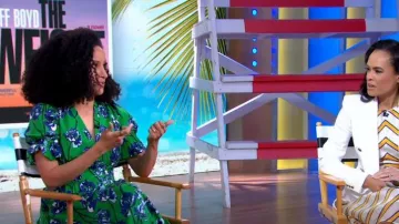 Diane von Furstenberg Erica Print Dress in Huge Watercolor Floral Indian Green worn by Kiley Reid as seen in Good Morning America on  May 29, 2023