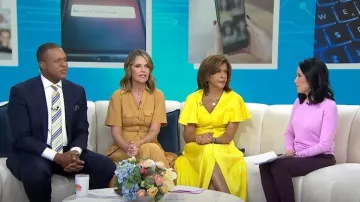 Jennifer Miller Asymmetrical Double Pave Crystal Hoop Earrings worn by Hoda Kotb as seen in Today on May 25, 2023