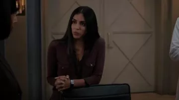 James Perse Sheer Slub Side Panel Shirt in Napa worn by Saanvi Bahl (Parveen Kaur) as seen in Manifest (S04E15)