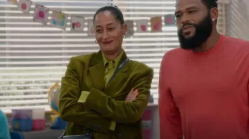 The Kooples Green Double Breasted Corduroy Blazer worn by Rainbow Johnson (Tracee Ellis Ross) as seen in black-ish (S08E10)