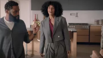 Acne Studios Cropped Asymmetric Striped Blazer worn by Rainbow Johnson (Tracee Ellis Ross) as seen in black-ish (S08E13)