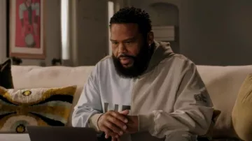 Helmut Lang Logo-Print Pullover Hoodie worn by Andre 'Dre' Johnson (Anthony Anderson) as seen in black-ish (S08E09)