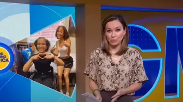 Frame Snakeskin Print Silk Popover Blouse worn by Eva Pilgrim as seen in Good Morning America on  June 5, 2023