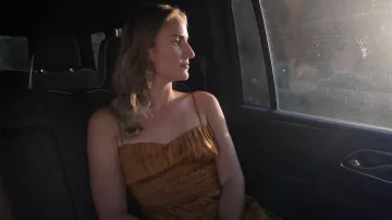 Anthropologie Ruched Tiered Satin Slip Midi Dress worn by Vanessa Papa as seen in The Ultimatum: Queer Love (S01E09)