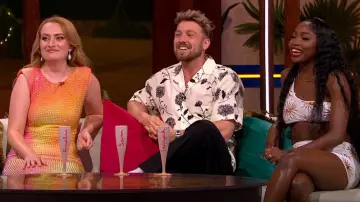Self-Portrait Hotfix Printed Mesh Midi Dress worn by (Amelia Dimoldenberg) as seen in Love Island: Aftersun(S10E01)