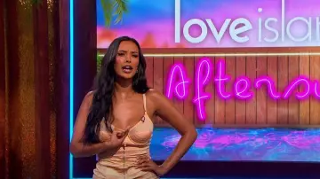 Annie’s ibiza 1990s Jean-Paul Gaultier Iconic "Cone Bust" Blush Peach Corset worn by Self (Maya Jama) as seen in Love Island: Aftersun (S10E01)