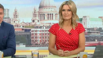 The Pretty Dress Company Hourglass Polka Dot Pencil Dress worn by Charlotte Hawkins as seen in Good Morning Britain on June 1, 2023