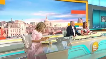 The Pretty Dress Company Hep­burn Sig­na­ture Dress worn by Charlotte Hawkins as seen in Good Morning Britain on June 7, 2023
