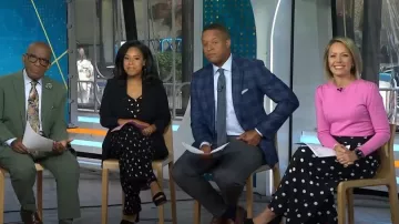 Eliza J Polka Dot Pantalon en crêpe à jambes larges porté par Dylan Dreyer comme vu dans Aujourd’hui le 9 juin 2023