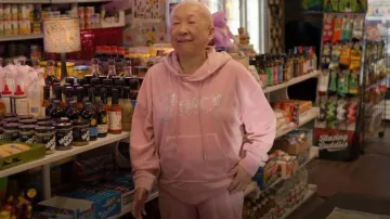 Juicy Couture Rose Oversized Big Bling Velour Hoodie worn by Grandma (Lori Tan Chinn) as seen in Awkwafina is Nora From Queens (S03E07)
