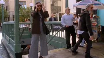 Lela Rose Short-Sleeve Belted Windowpane Check Wide-Leg Wool-Blend Jumpsuit worn by Ellen (Tien Tran) as seen in How I Met Your Father (S02E15)