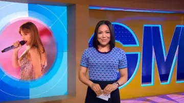 Draper James Jacquard Tulip Sweater Dress worn by Stephanie Ramos as seen in Good Morning America on June 12, 2023