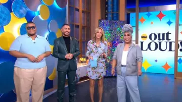 Pantalon de costume River Island PU en vert porté par Andrew FitzSimons comme vu dans Good Morning America le 12 juin 2023