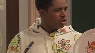 Graphic chalk printed hoodie in white worn by Booker Baxter (Issac Ryan Brown) as seen in Raven's Home (Season 6 Episode 4)