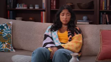 The Ragged Priest Electric Fuzzy Cardigan worn by Devi Vishwakumar (Maitreyi Ramakrishnan) as seen in Never Have I Ever (S04E09)