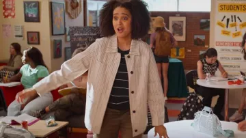 Rebecca Taylor Stripe Stretch Cotton Jacket worn by Fabiola Torres (Lee Rodriguez) as seen in Never Have I Ever (S04E09)