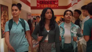 Wild Fable Green and Khaki Cardigan worn by Devi Vishwakumar (Maitreyi Ramakrishnan) as seen in Never Have I Ever (S04E10)