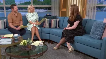 LK Bennett Amy Green and Cream Weavers Print Cotton-Silk Shirt Dress worn by Holly Willoughby as seen in This Morning on June 14, 2023