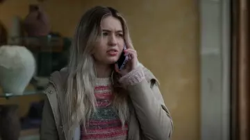 Pilcro Crewneck Pullover Sweater In Pink Combo worn by Julie Devereaux (Olivia Welch) as seen in Lucky Hank (S01E07)