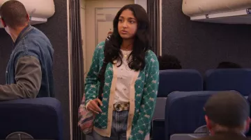 Melody Ehsani Monogram Knit Cardigan worn by Devi Vishwakumar (Maitreyi Ramakrishnan) as seen in Never Have I Ever (S04E05)