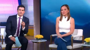 Veronica Beard Royce Stretch Cotton Pants usados por Eva Pilgrim como se ve en Good Morning America el 16 de junio de 2023
