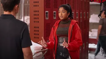 A.L.C. Mariel Striped Turtleneck Metallic Sweater worn by Devi Vishwakumar (Maitreyi Ramakrishnan) as seen in Never Have I Ever (S04E07)