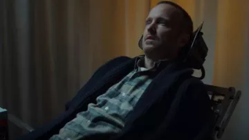 Vince Heirloom Cardigan In Navy worn by Cliff Stanfield (Aaron Paul) as seen in Black Mirror (S06E03)