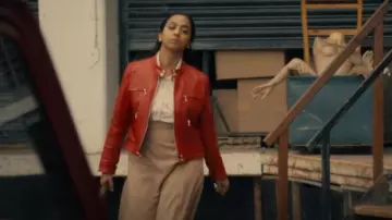Guess Nairi Faux-Leather Jacket worn by Anjana Vasan as seen in Black Mirror (S06E05)