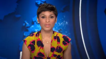 The Fold London Castello Midi Dress Chartreuse Multicolour Silk worn by Jericka Duncan as seen in CBS Evening News on June 19, 2023