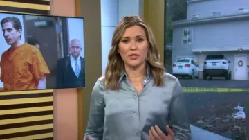 Mango Satin Buttoned Shirt in Aqua Green worn by Erin McLaughlin as seen in Today on  June 21, 2023