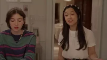 Cinq A Sept Lenny Silk Short-Sleeve Top worn by Lily Goldenblatt (Cathy Ang) as seen in And Just Like That… (S02E02)