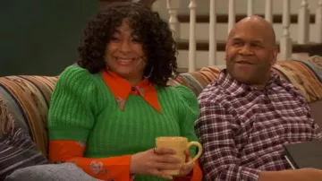 Ganni Ruched Floral Print Mesh Shirt worn by Raven Baxter (Raven-Symoné) as seen in Raven's Home (S06E09)