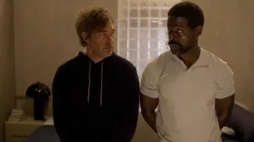 Black hoodie worn by Billy (Mark Duplass) as seen in Biosphere movie