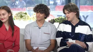 Ami Paris Stripe Sequin-Embellished Polo Shirt worn by Christopher Briney as seen in Today on June 28, 2023